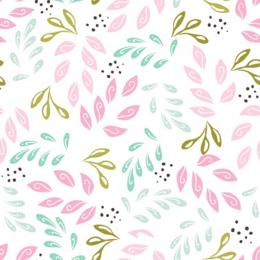 Tatlı Pastel Modern Yapraklar Vektörsüz Desen