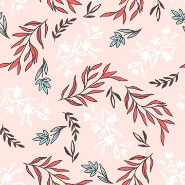 Modern Hassas Yapraklar ve Çiçek Vektörü Kusursuz Desen