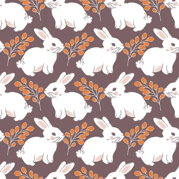 Şirin Beyaz Tavşan Oturan Vektör Kusursuz Desen