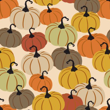 Autumn Pumpkins Overlapping Vector Seamless Pattern