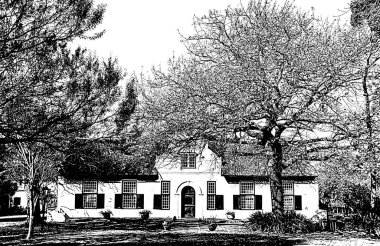 Güzel Cape Dutch Çiftlik Evi 'nin tek renkli resmini kapatın.