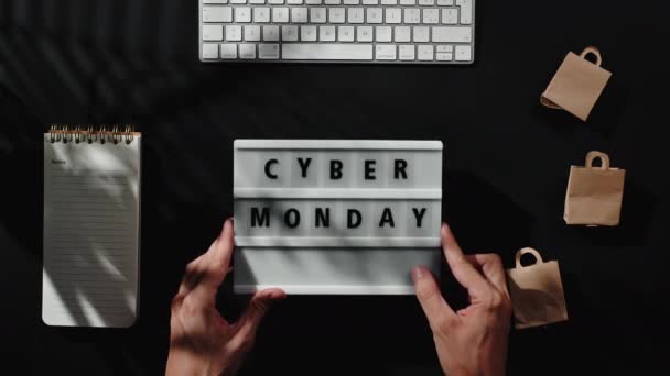 Kybernetické Pondělí Podepsat Černém Pozadí — Stock video