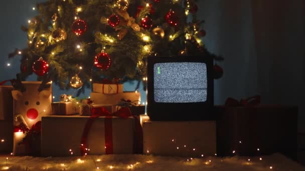 Vintage Telewizji Pod Choinką — Wideo stockowe