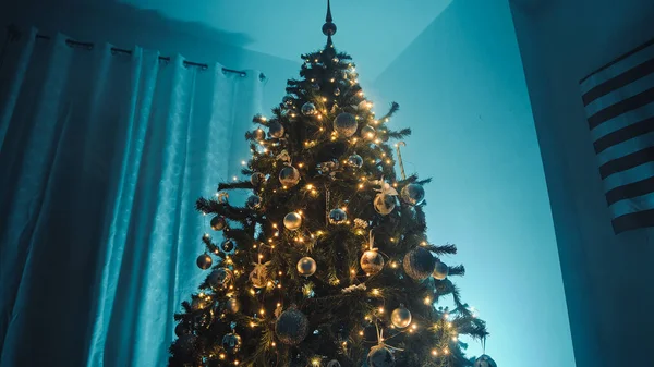 Φωτισμένο Χριστουγεννιάτικο Δέντρο Νύχτα — Φωτογραφία Αρχείου