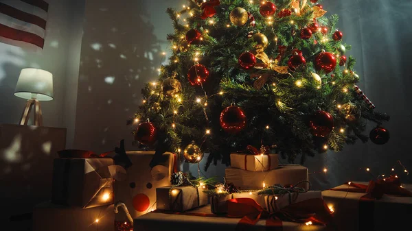 Großaufnahme Des Weihnachtsbaums Hause — Stockfoto