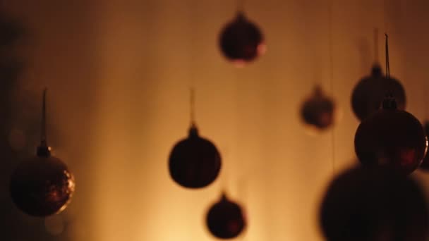 Close Christmas Balls Floating Air — Stock Video