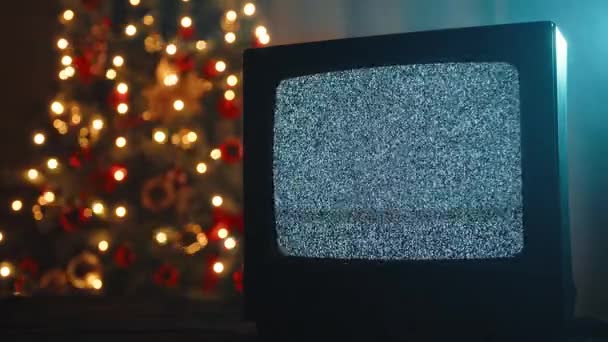 Закрытие Винтажного Телевидения Рождественском Фоне — стоковое видео