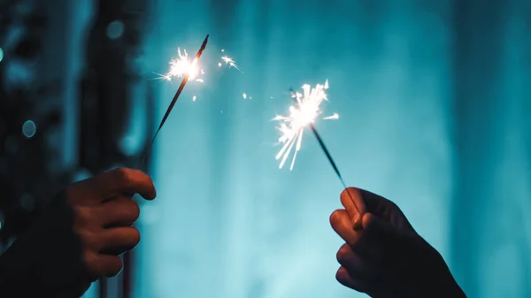 Primer Plano Sparklers Noche Para Nuevo Año — Foto de Stock