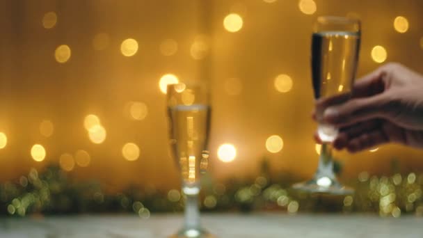 Close Champagne Goblets New Year — Stock video