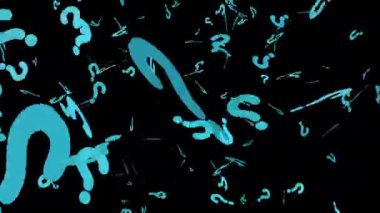 question marks whirling around into the black background 