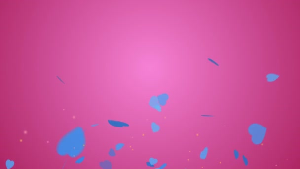 Animation Flying Blue Hearts Pink Background — Stockvideo