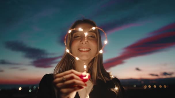 Close Girl Heart Fairy Lights — Wideo stockowe