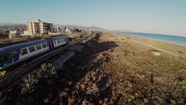 Вид Воздуха Поезд Железной Дороге — стоковое видео