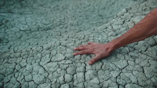 Hand Cracks Dry Ground — Stock Video