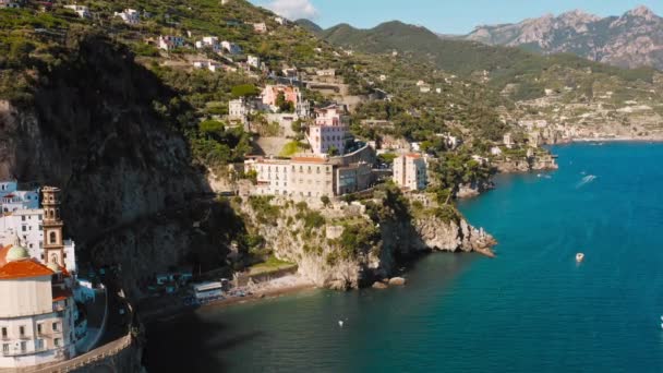 Letecký Pohled Pobřeží Amalfi Při Východu Slunce Italské Pobřeží Neapole — Stock video