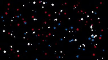 ABD bayraklı mavi, beyaz ve kırmızı yıldızlar siyah arkaplanda parlıyor.