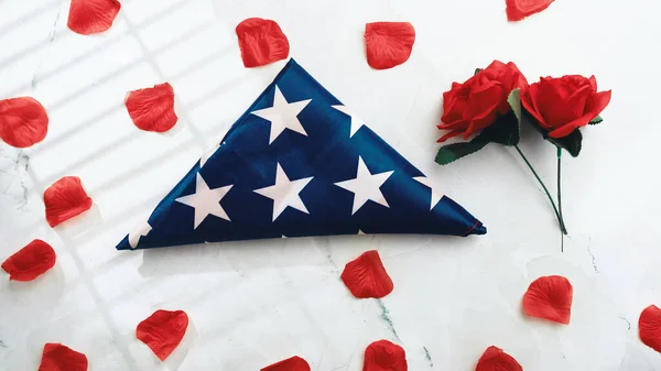 Usa Zászló Hajtogatott Egy Háromszög — Stock Fotó