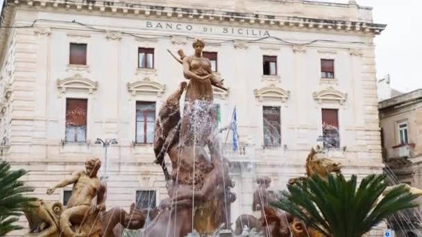 Ősi Barokk Szökőkút Siracusa Szicília — Stock videók