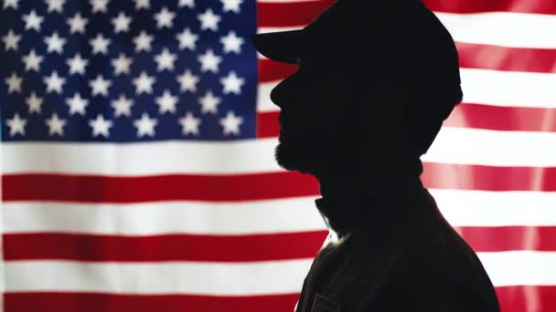 Soldier Usa Flag Háttérben — Stock videók
