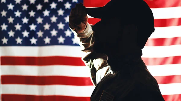 Voják Vlajkou Usa Pozadí — Stock fotografie