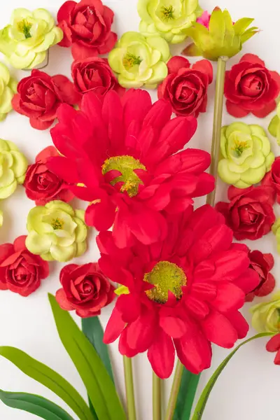 stock image Background of red sunflower and red roses 