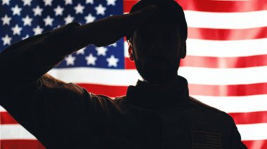 Arka planda Usa Bayrağı olan asker.