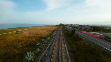 Aerial view of a train on railway 