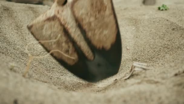 Close Shovel Diging Sand — стоковое видео