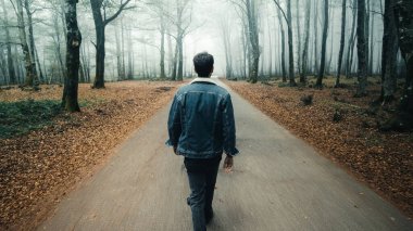 Adam dağlarda yolda yürüyor..