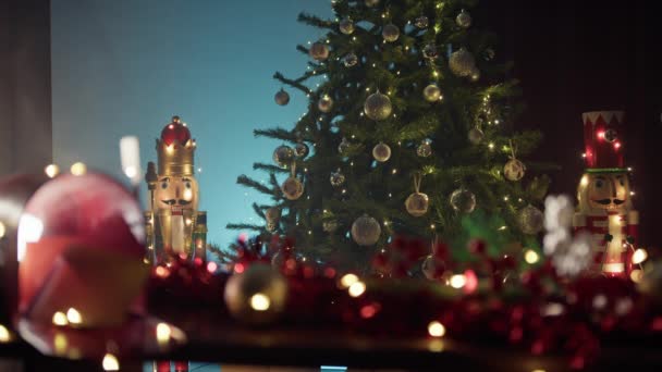 Καρυοθραύστες Κάτω Από Χριστουγεννιάτικο Δέντρο Για Διακοπές — Αρχείο Βίντεο