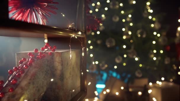 Casa Lista Para Navidad Con Árbol Navidad Regalos — Vídeo de stock