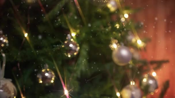 Borrosa Árbol Navidad Con Luces — Vídeo de stock