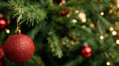 Kırmızı top Noel ağacını süslüyor..