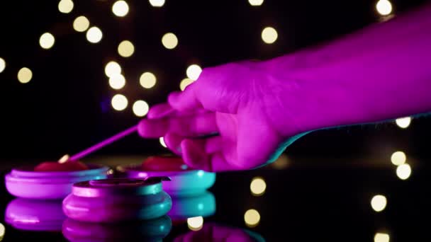 Bougies Diwali Colorées Sur Fond Noir — Video
