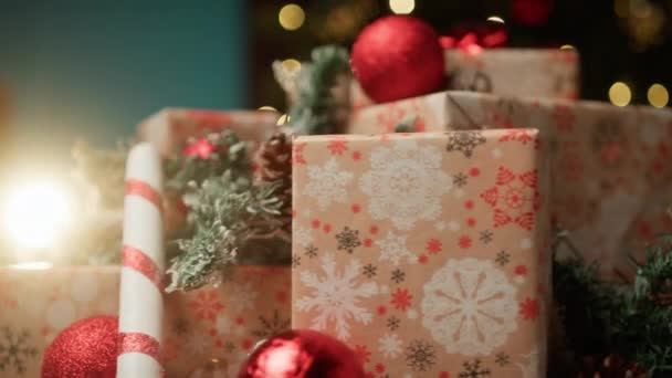 Christmas Decorations Gifts Composition — Stock Video