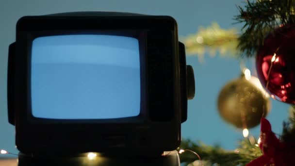 Vintage Televisie Kerstdag Met Kopieerruimte — Stockvideo
