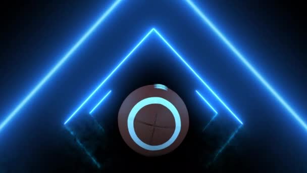 American Football Dreht Sich Einem Blauen Dreieck Auf Transparentem Alphakanal — Stockvideo