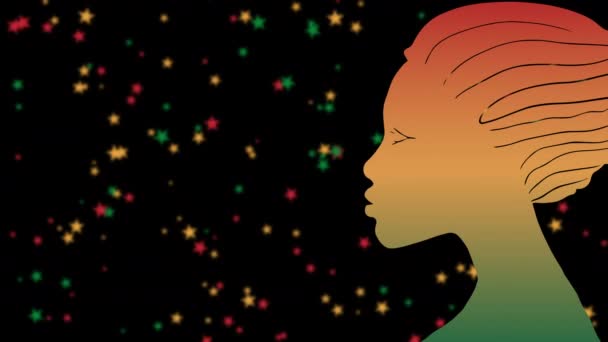 闪烁着星光背景的非洲妇女的轮廓 — 图库视频影像