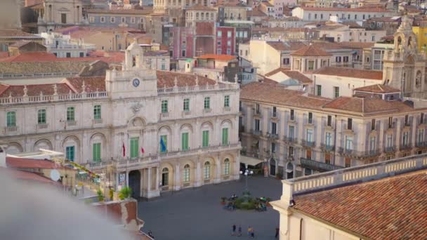 Historiska Torget Catania Sicilien Ovanifrån — Stockvideo