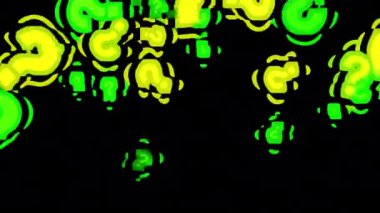 Siyah arkaplanda dönen animasyon soru işaretleri.