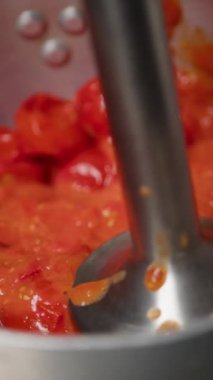 Domatesleri ezmek için kullanılan mutfak karıştırıcısı . 