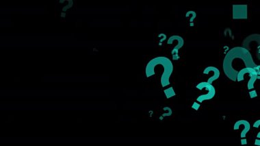 Siyah Arkaplanda Yüzen Canlandırılmış Soru İşaretleri. 
