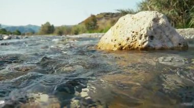 Şeffaf ve Taze Su Bir Taşın Yanında Akıyor . 