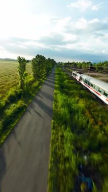 Beyaz ve Kırmızı Tren Doğada Hızlı Hareket Ediyor . 