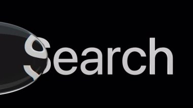 Sıvı cam küre ile işaretlenmiş arama metni. Yüksek kalite 4k görüntü