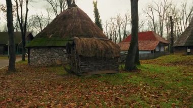 Eski bir Romanya Köyünde Sonbahar Yaprakları Düşüyor. 