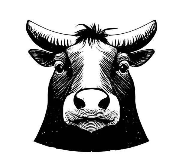 Szkic Portretu Głowy Krowy Farming Logo Wektor Ilustracja — Wektor stockowy