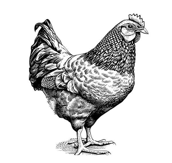 Hen Chicken Standing Hand Drawn Sketch Vector Illustration — Stock Vector