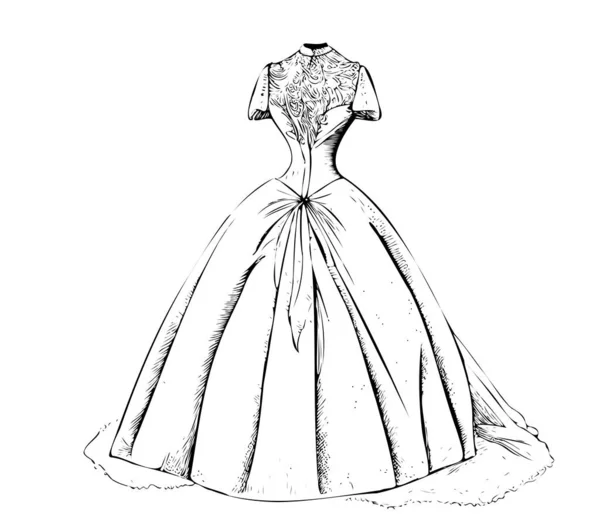 Винтажное Длинное Свадебное Платье Манекене Нарисованном Вручную — стоковый вектор