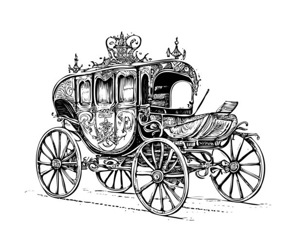 Vintage Chariot Rétro Croquis Dessiné Encre Illustration Vectorielle — Image vectorielle